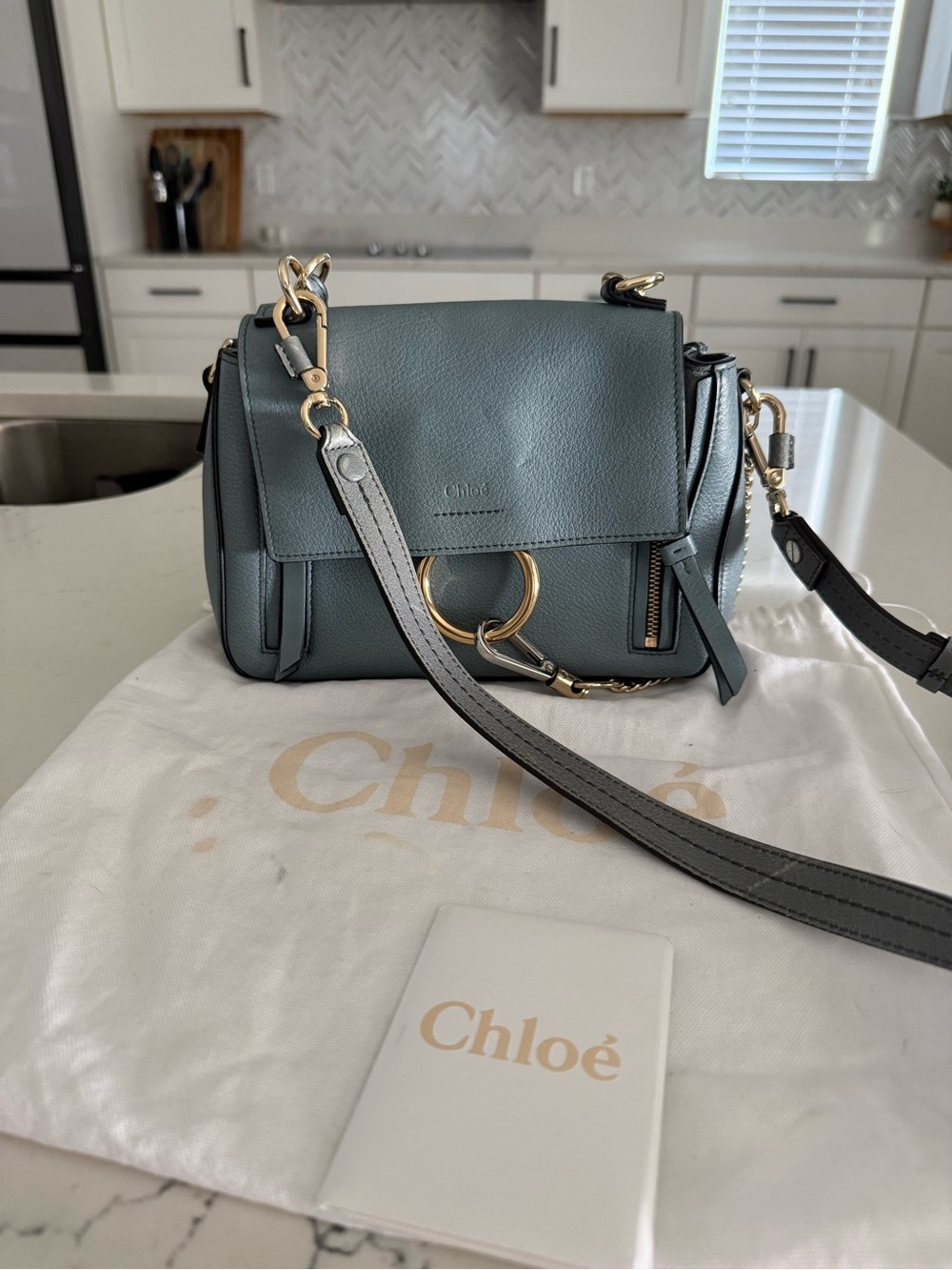 Chloe Faye Day Mini Calfskin Leather Bag in Dusty Blue